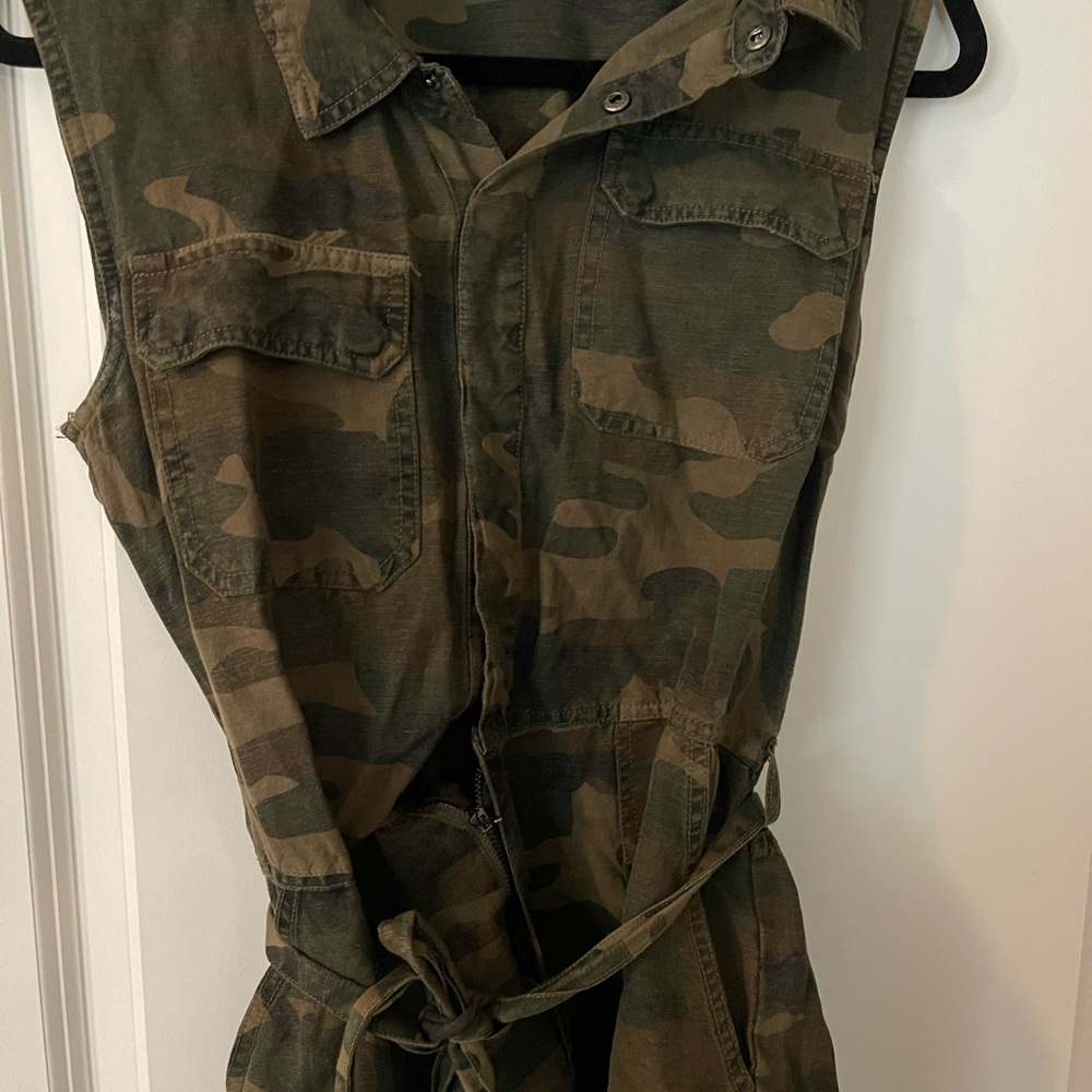 Blank NYC Olive Camo Sleeveless Utility Jumpsuit shorts romper